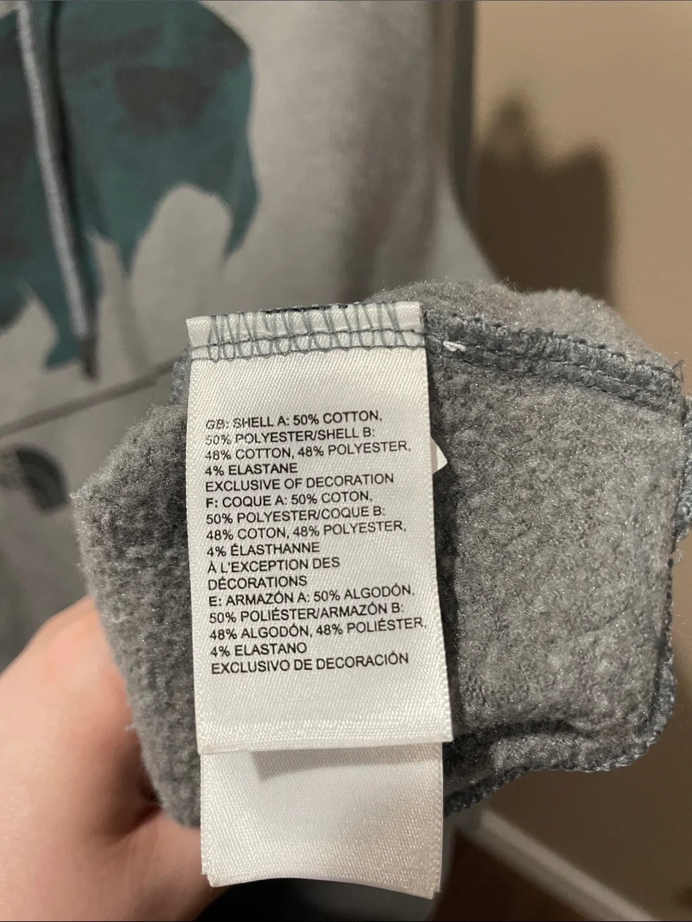 The North Face Gray Hoodie with Dark Teal Bear Graphic
